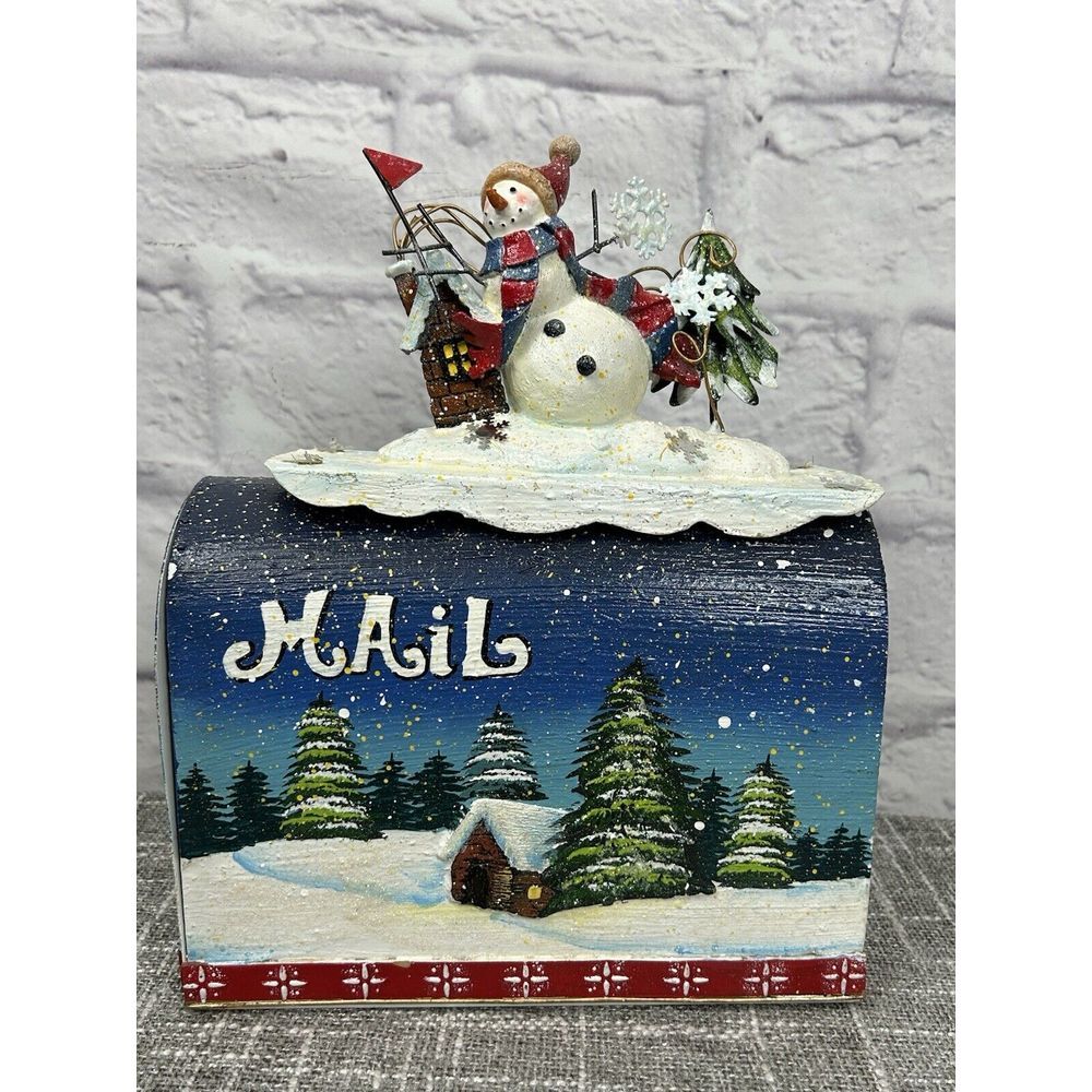 Grandeur Noel Mailbox Christmas 2002 Vintage Painted Snowman Topper w Box